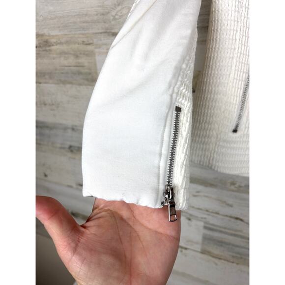 JOIE Women’s Small Jenika White Textured Cotton Blend Woven Zip-Up Blazer Jacket - Picture 9 of 9